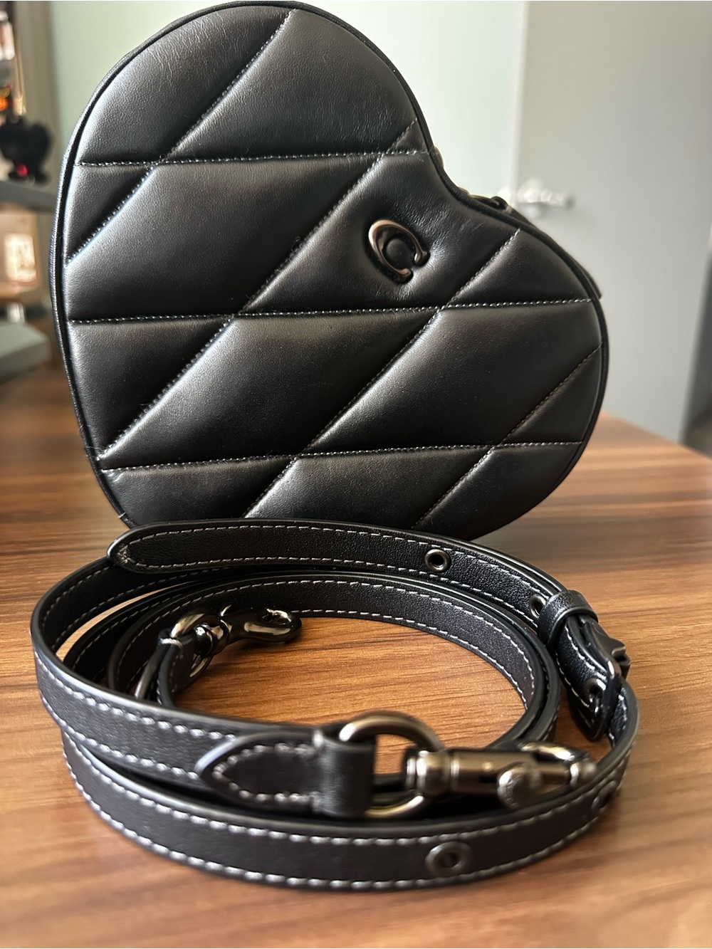 Coach Quilted Heart Black Leather Crossbody